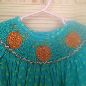 NWT 3T Fall Smocked Turquoise Pumpkin Dress!! 🎃